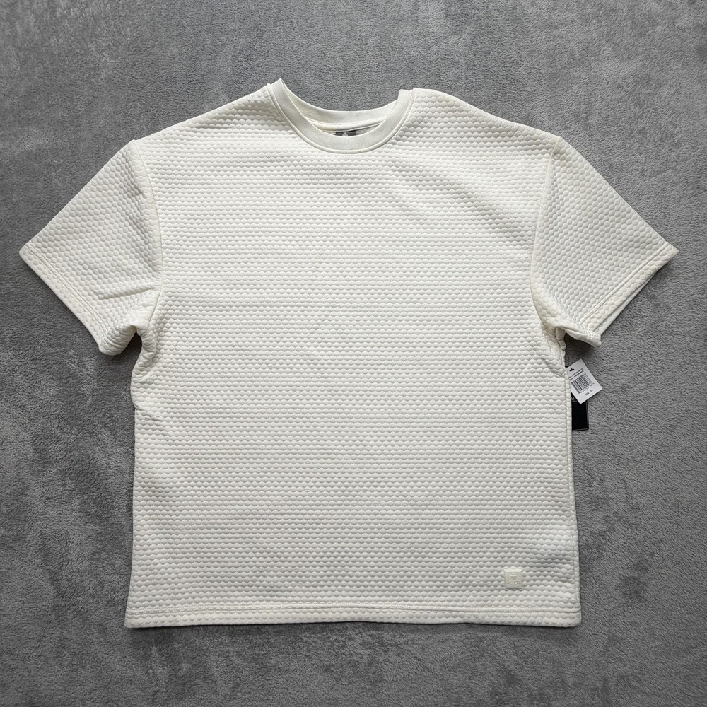 SAINTS STUDIO Shirt Mens 2XL White Geometric Knit Stretch Logo‎ Tee Crewneck